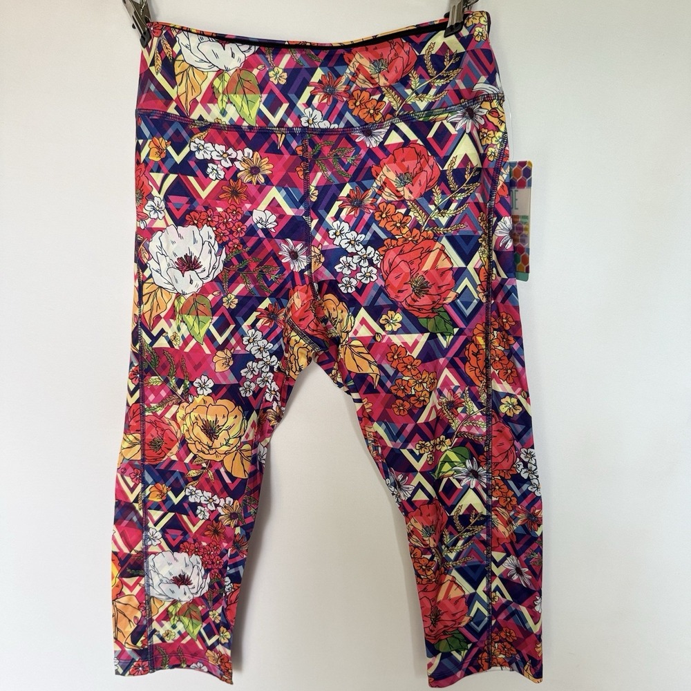 LuLaRoe Jade Leggings Womens Medium Floral Geometric Capri Athletic Yoga Pants